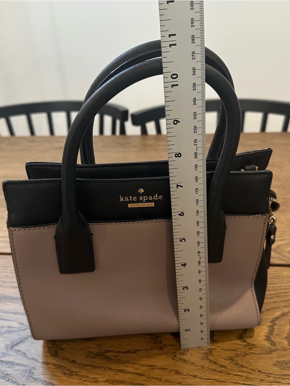 Kate Spade New York Small Satchel Black Taupe Leather Handbag - Picture 9 of 12